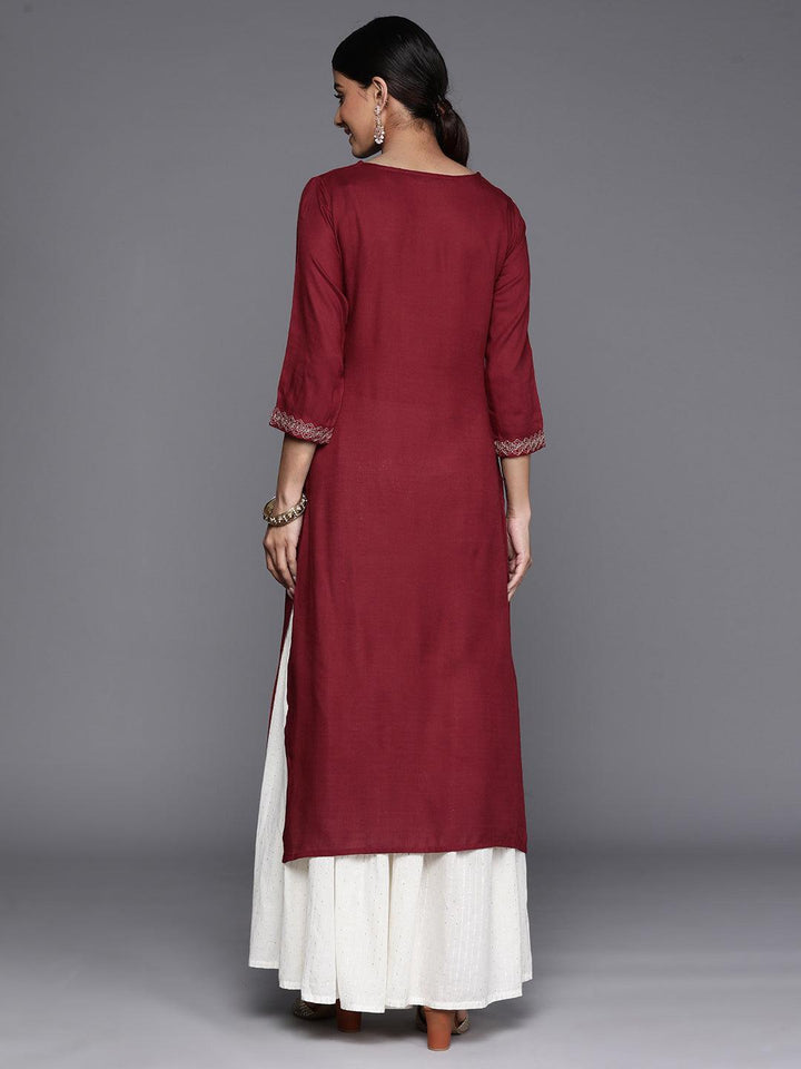 Maroon Yoke Design Rayon Straight Kurta