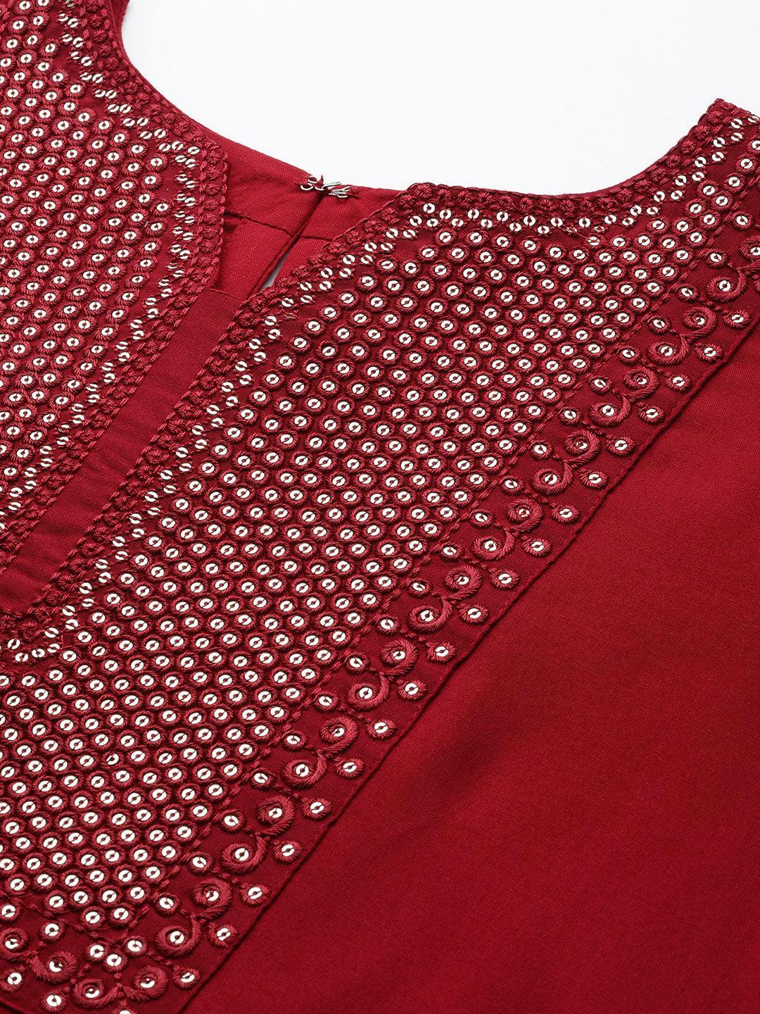 Maroon Yoke Design Rayon Straight Kurta - Libas