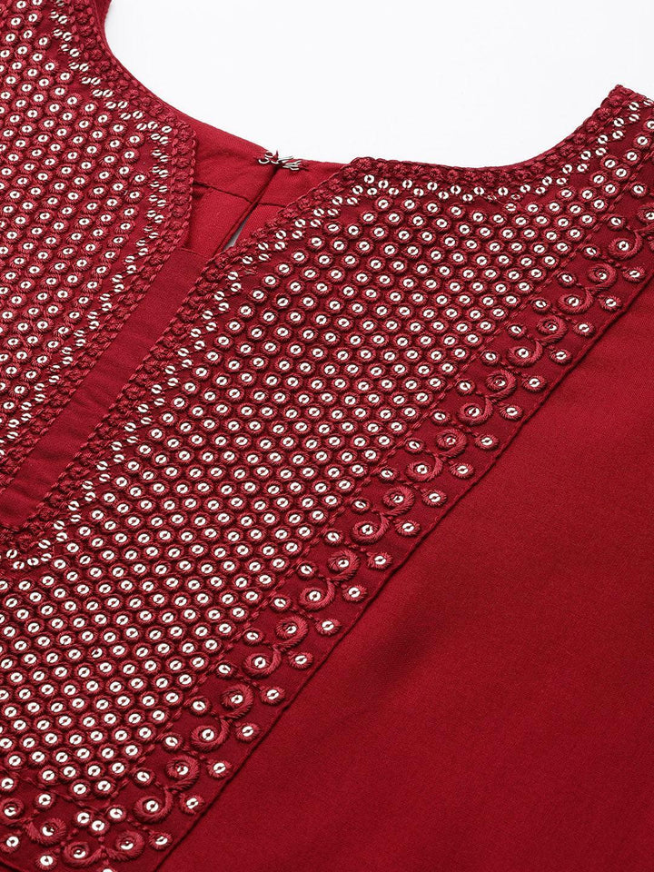 Maroon Yoke Design Rayon Straight Kurta