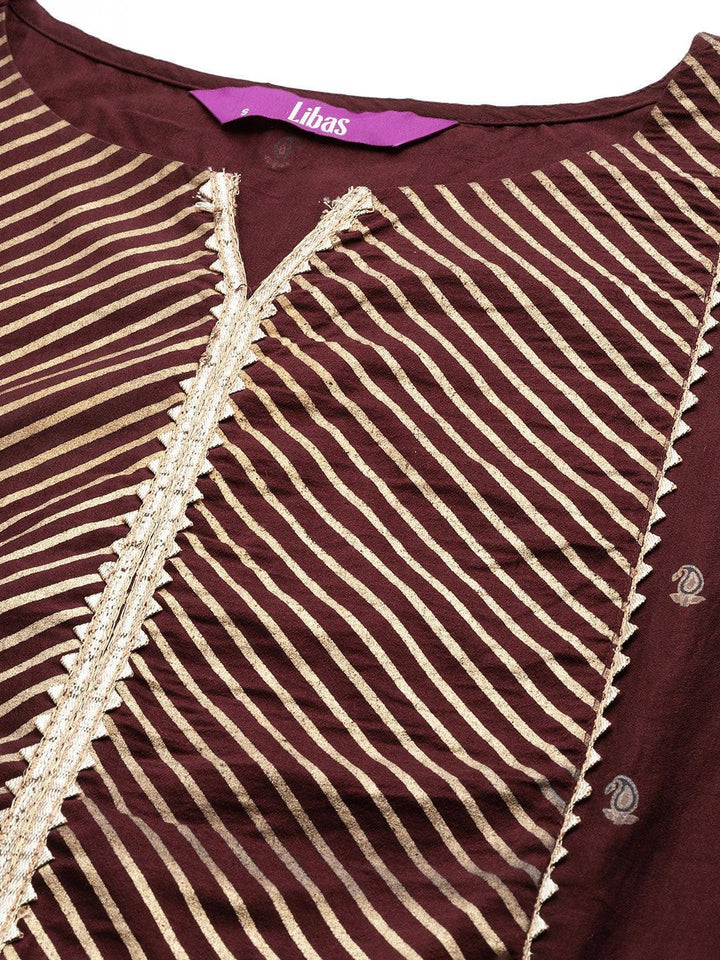 Maroon Yoke Design Silk Blend Straight Suit Set