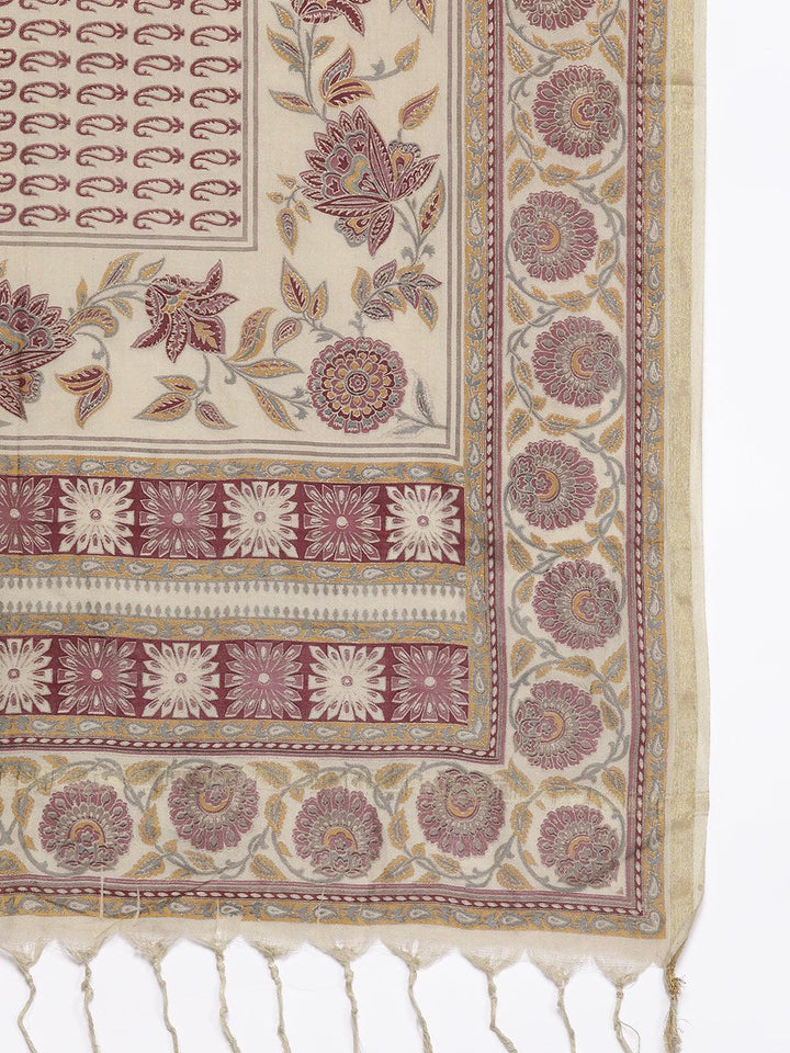 Maroon Yoke Design Silk Blend Straight Suit Set