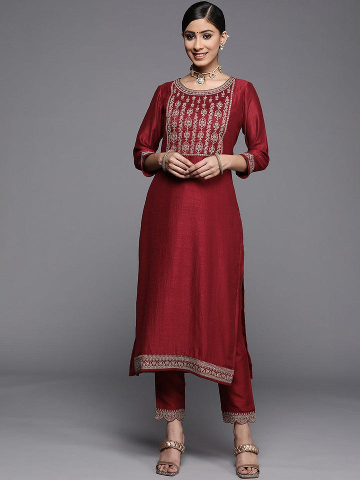 Maroon Yoke Design Silk Kurta