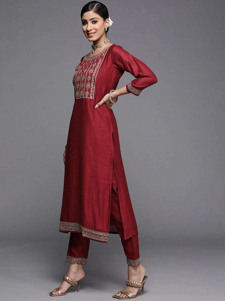 Maroon Yoke Design Silk Kurta