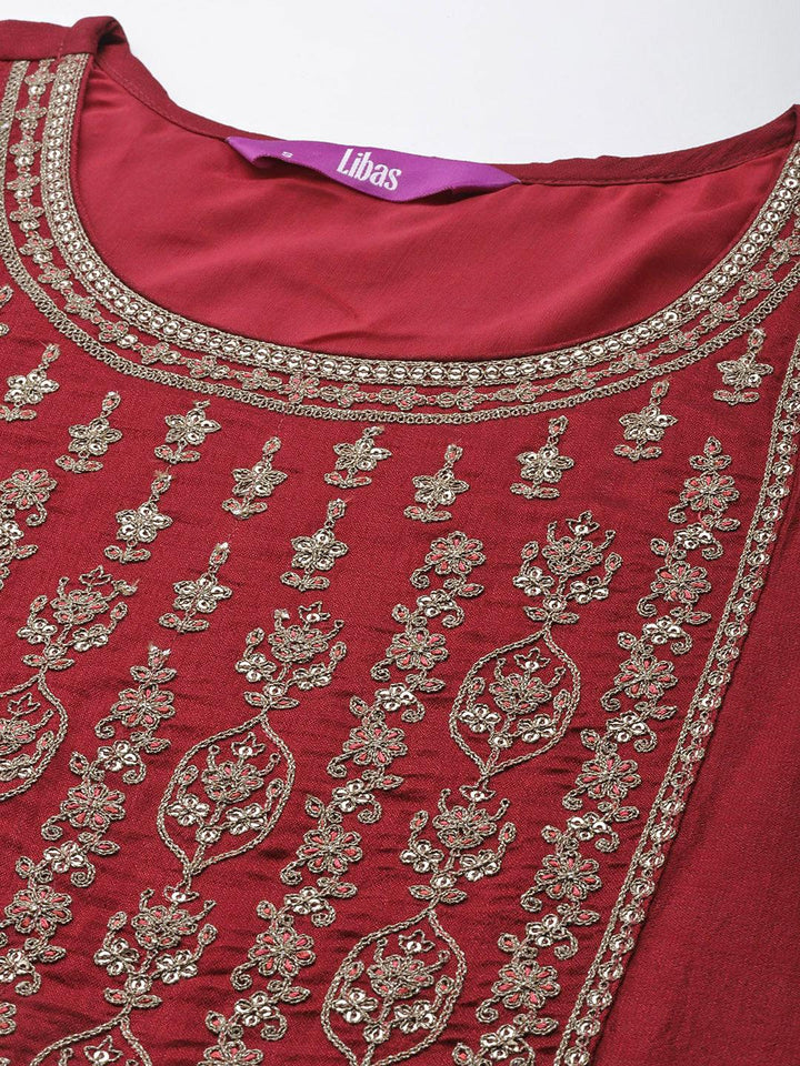Maroon Yoke Design Silk Kurta