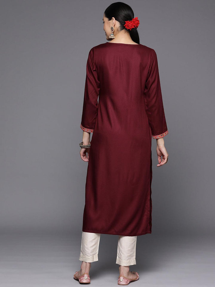 Maroon Yoke Design Wool Straight Kurta