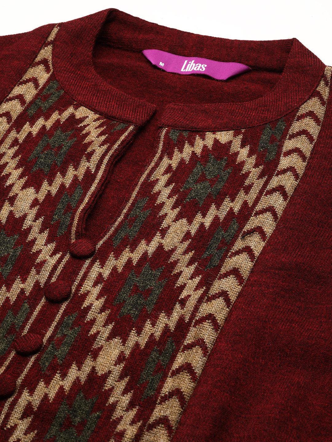 Maroon Yoke Design Wool Straight Kurta - ShopLibas