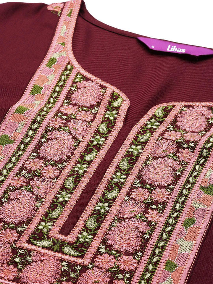Maroon Yoke Design Wool Straight Kurta