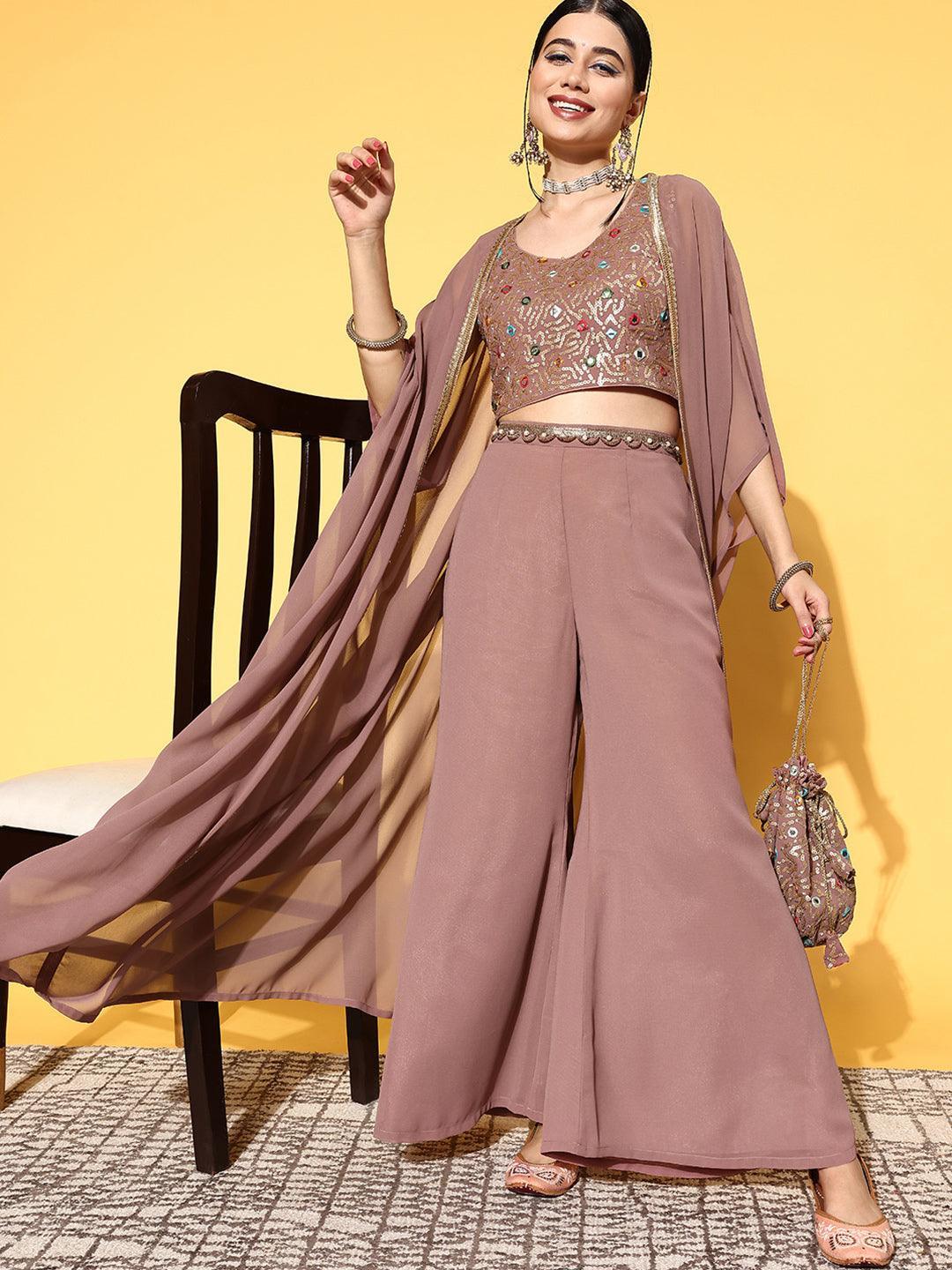 Mauve Embellished Georgette Co-Ords - ShopLibas