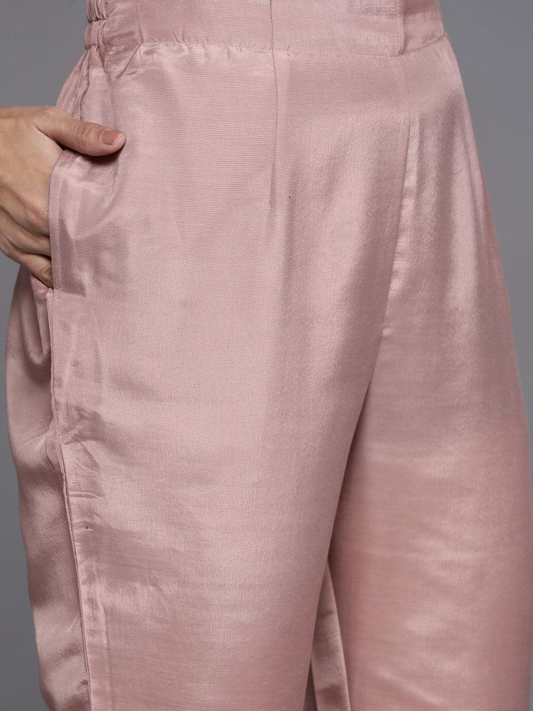 Mauve Embroidered Net Anarkali Suit Set With Trousers - Libas