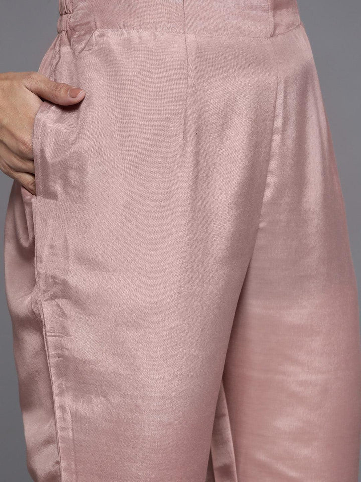 Mauve Embroidered Net Anarkali Kurta With Trousers & Dupatta