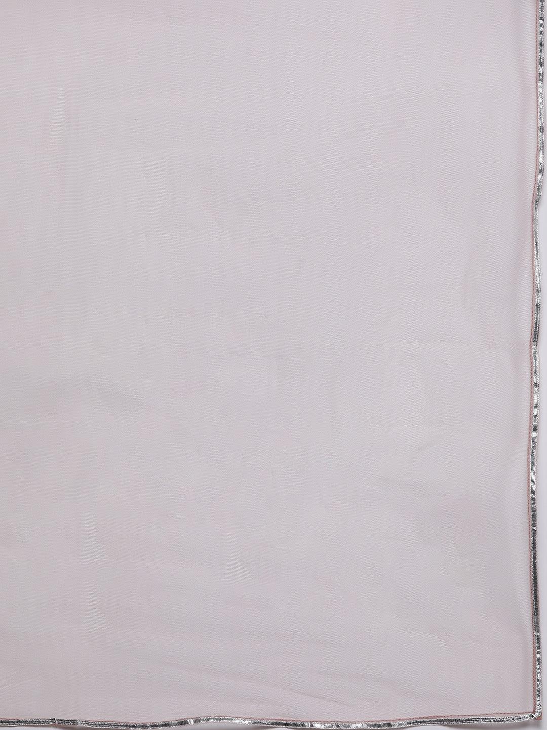 Mauve Embroidered Net Anarkali Suit Set With Trousers - Libas