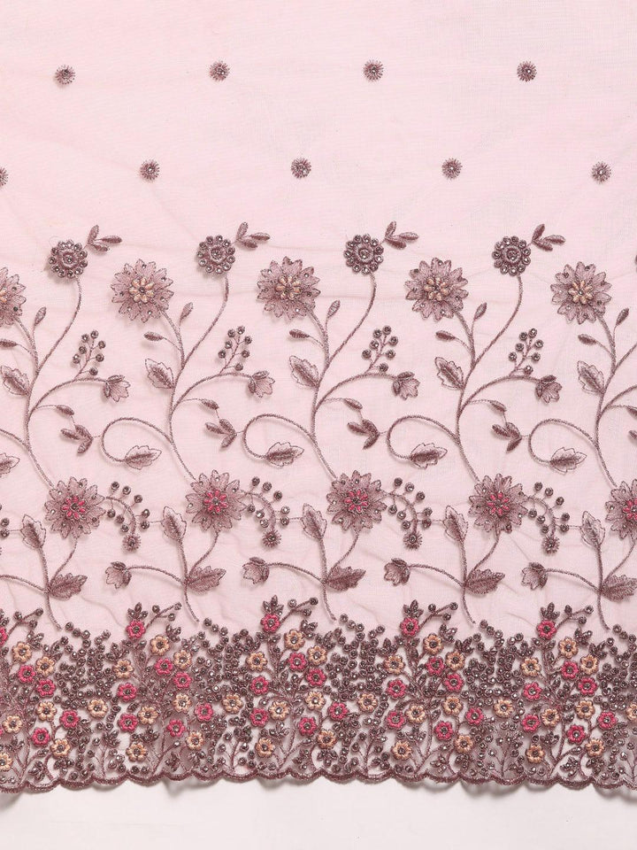 Mauve Embroidered Net Saree
