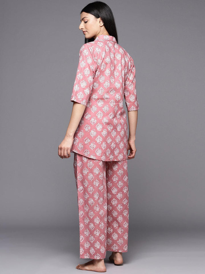 Mauve Printed Cotton Night Suit