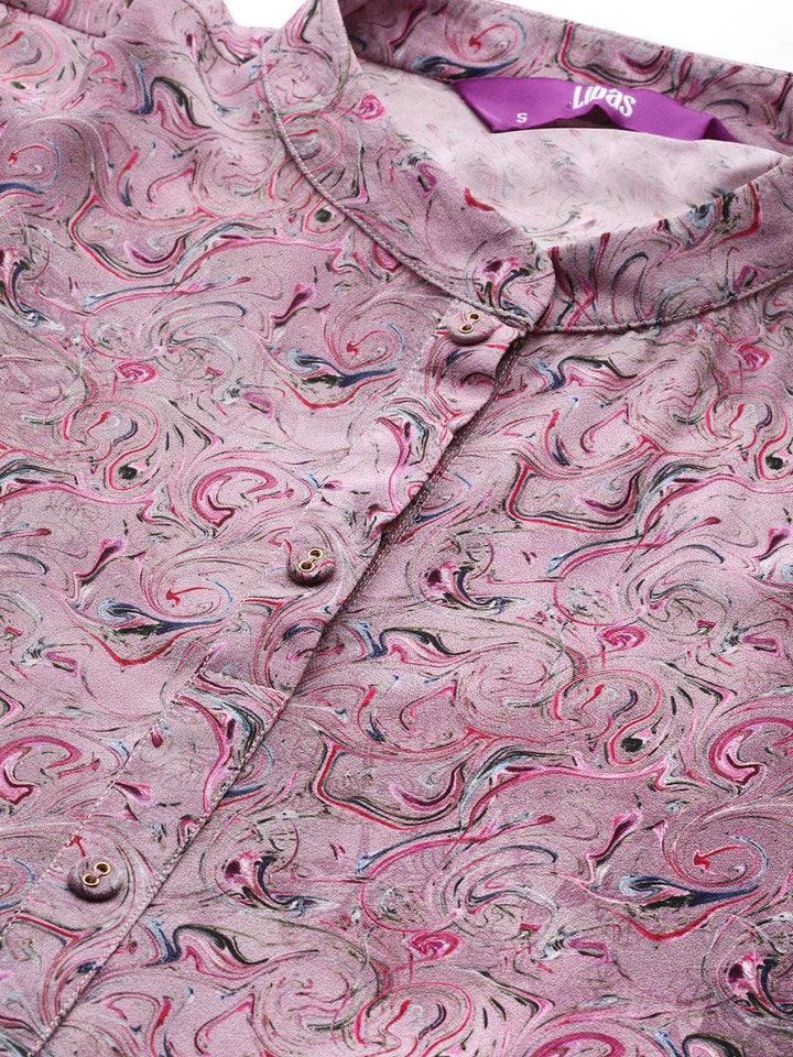 Mauve Printed Georgette Fit and Flared Dress