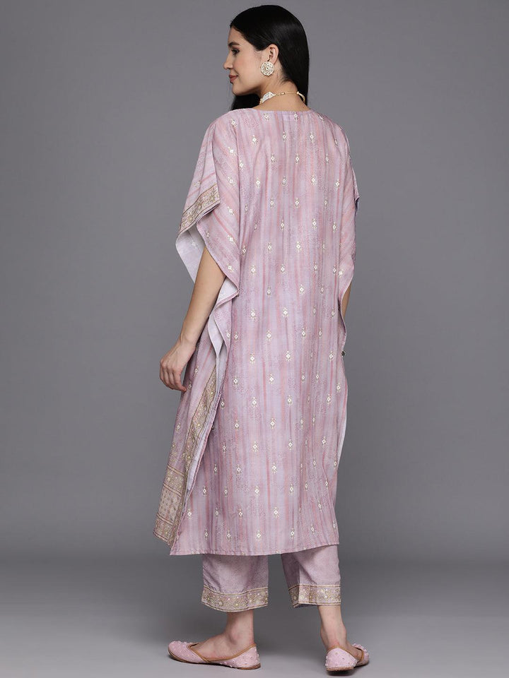 Mauve Printed Silk Blend Kaftan Kaftan With Trousers