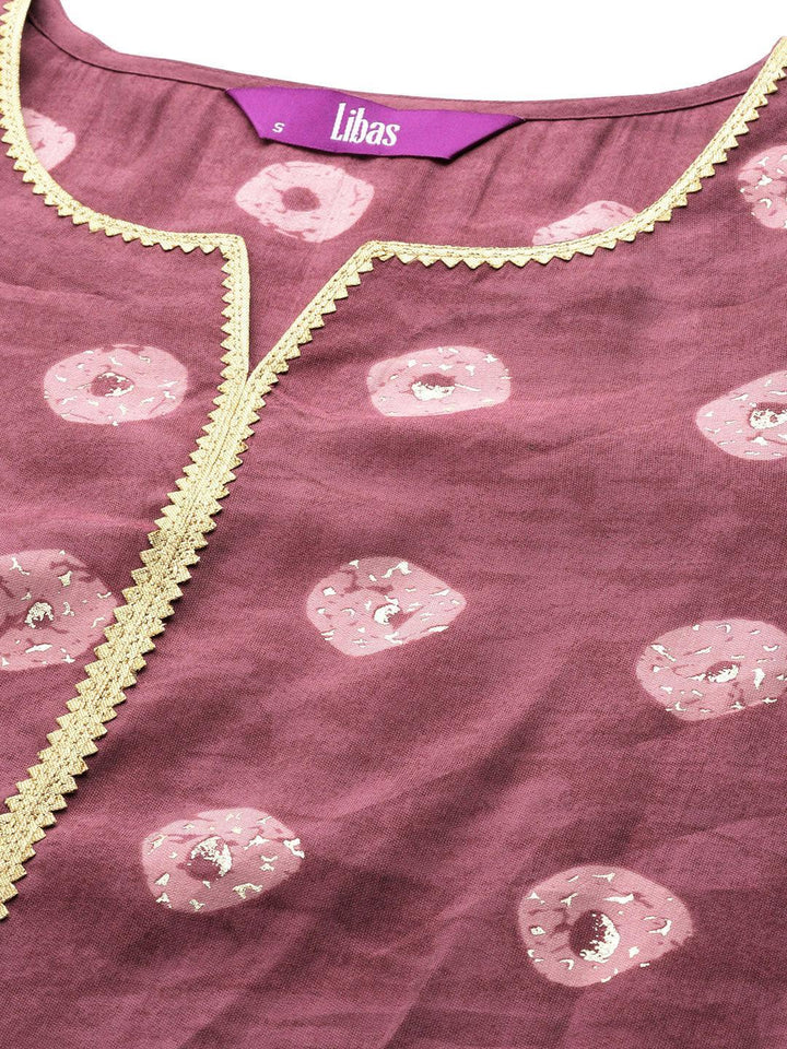 Mauve Printed Silk Blend Straight Suit Set With Palazzos