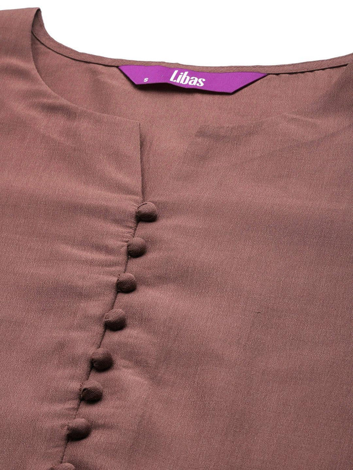 Mauve Solid Silk Blend Straight Suit Set