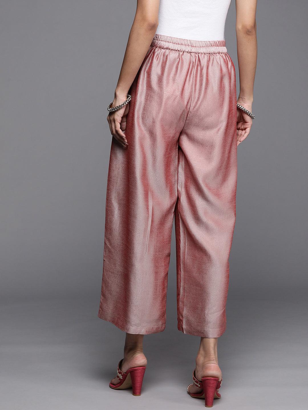 Mauve Solid Silk Palazzos - ShopLibas