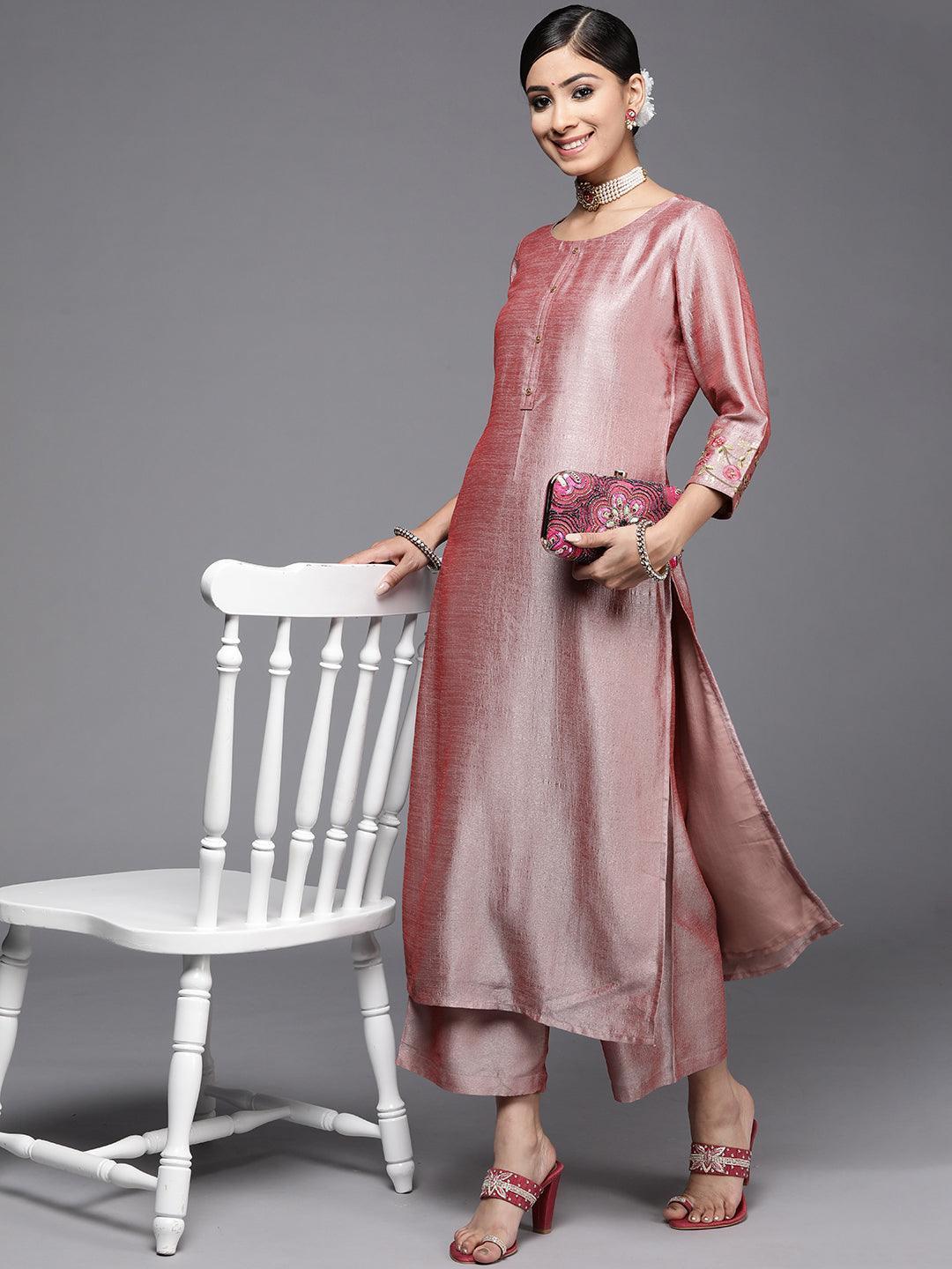 Mauve Solid Silk Palazzos - ShopLibas