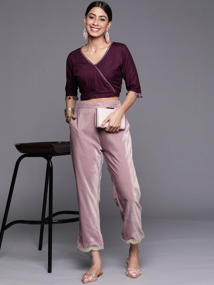 Mauve Solid Velvet Trousers