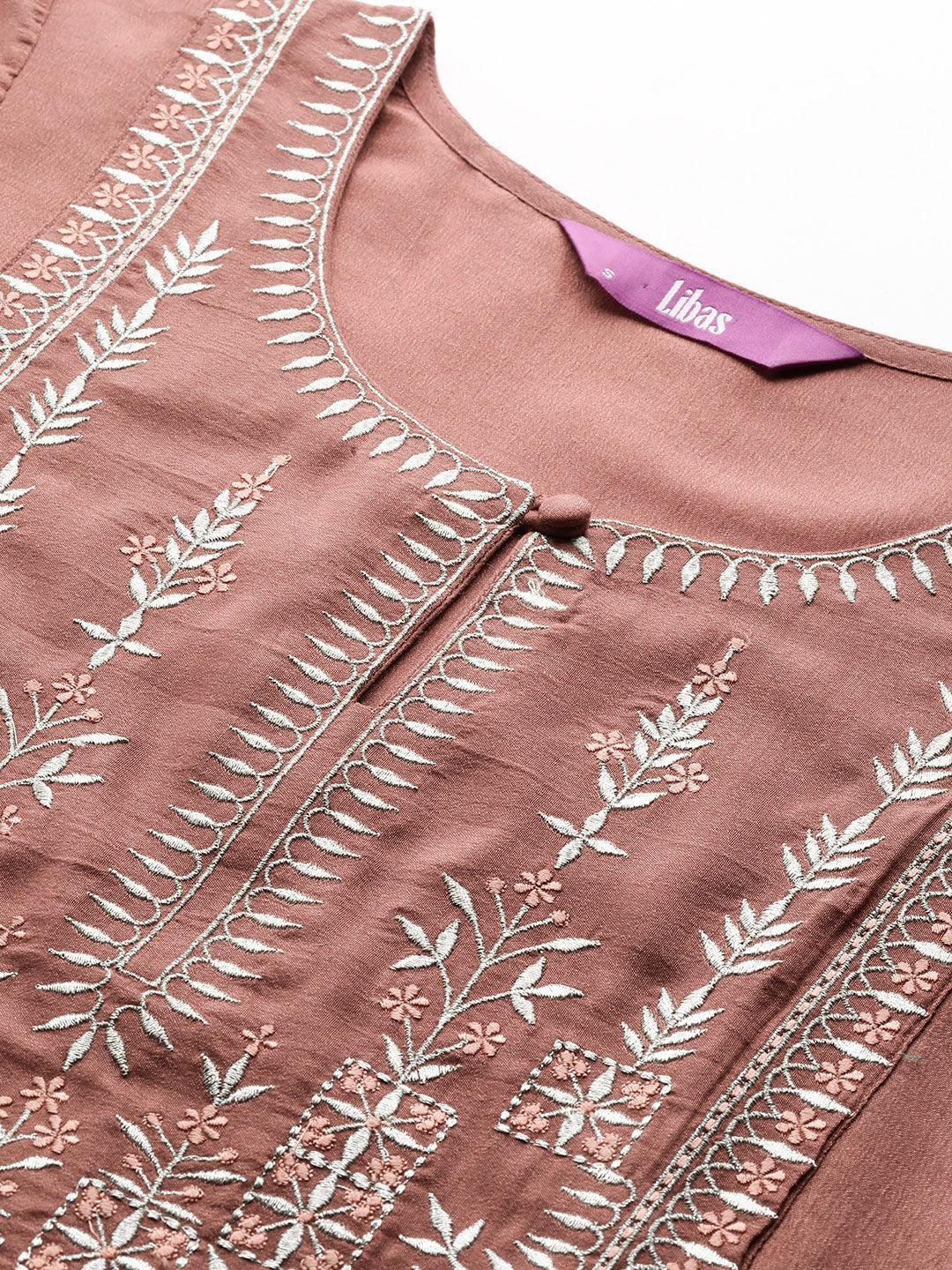 Mauve Yoke Design Silk Kurta - ShopLibas
