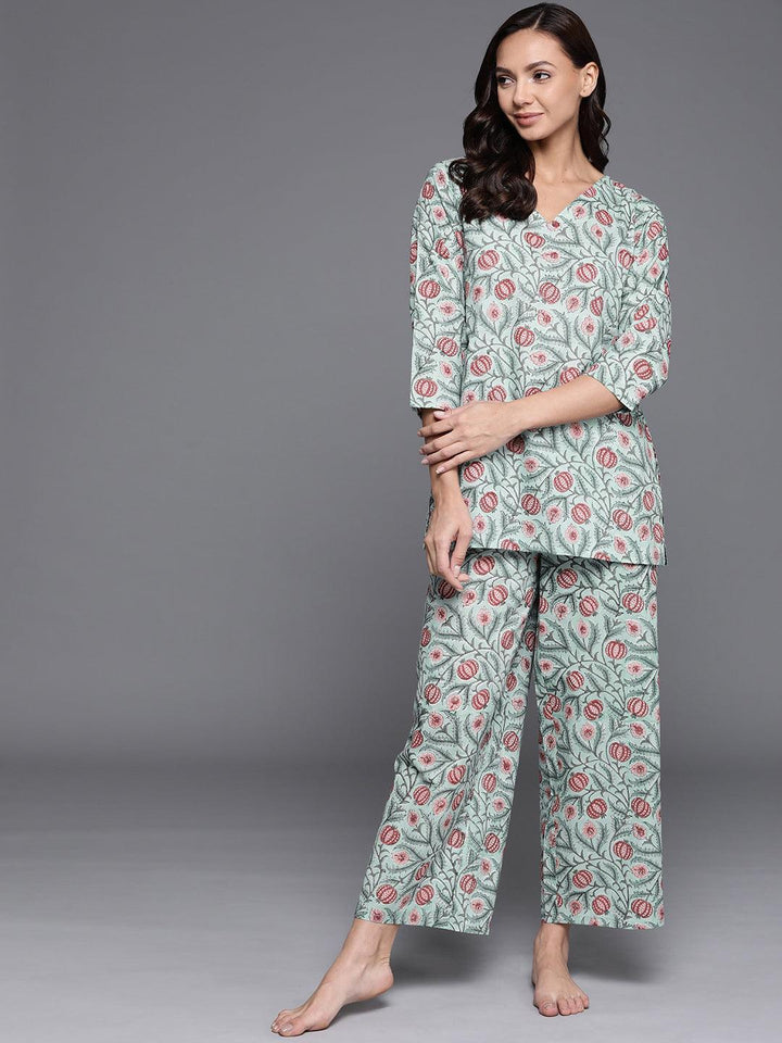 Multicoloured Printed Cotton Night Suit