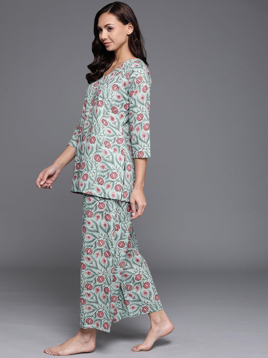 Multicoloured Printed Cotton Night Suit - ShopLibas