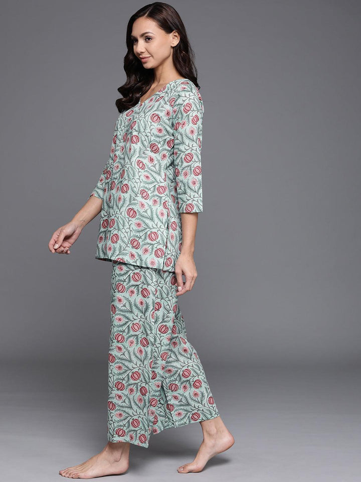 Multicoloured Printed Cotton Night Suit