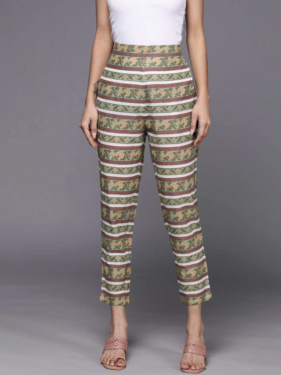 Multicoloured Printed Cotton Trousers - ShopLibas