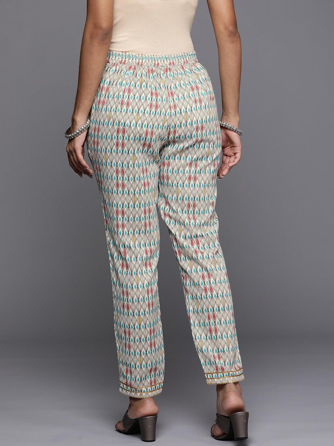 Multicoloured Printed Cotton Trousers - ShopLibas