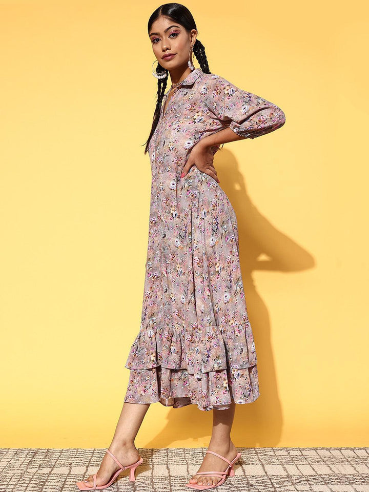 Multicoloured Printed Georgette A-Line Dress