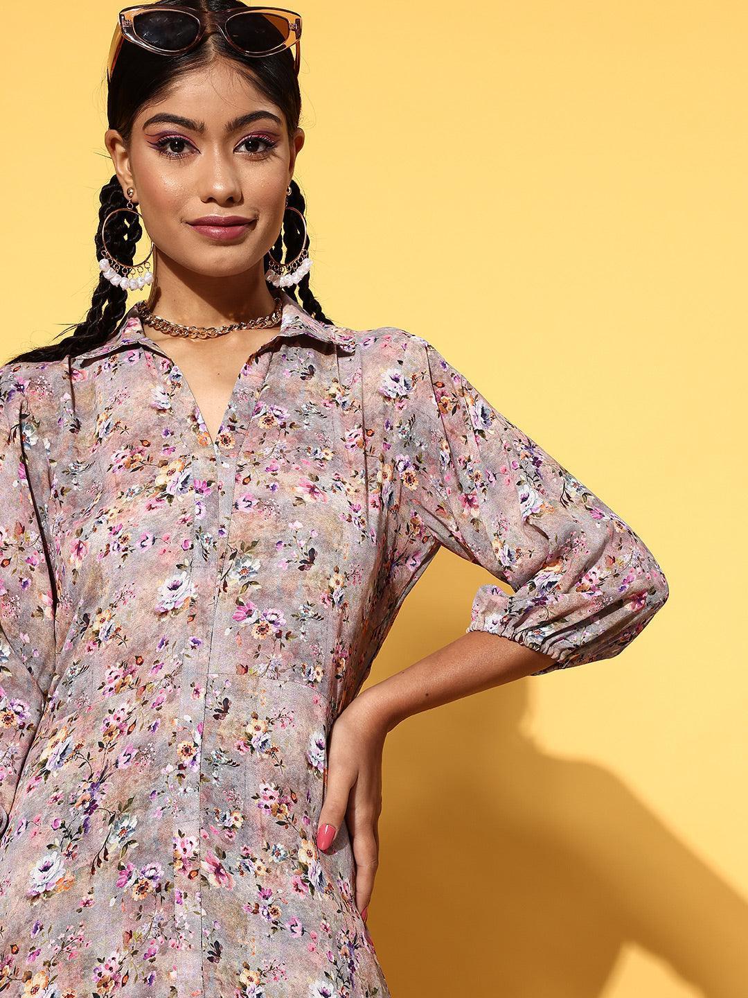 Multicoloured Printed Georgette A-Line Dress - ShopLibas