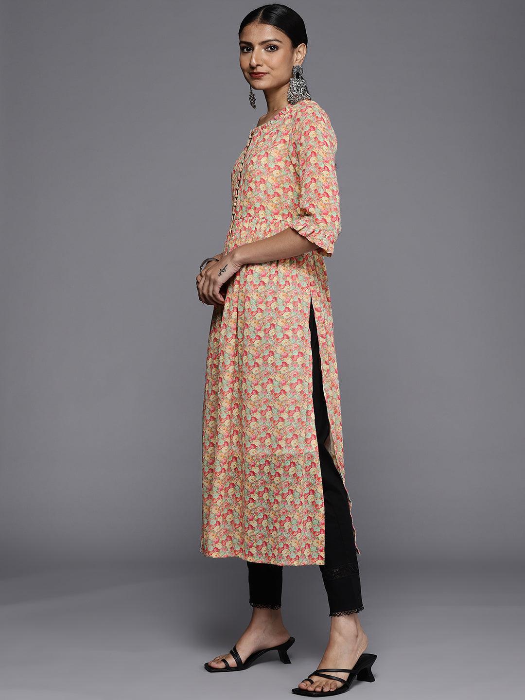 Multicoloured Printed Georgette A-Line Kurta - ShopLibas