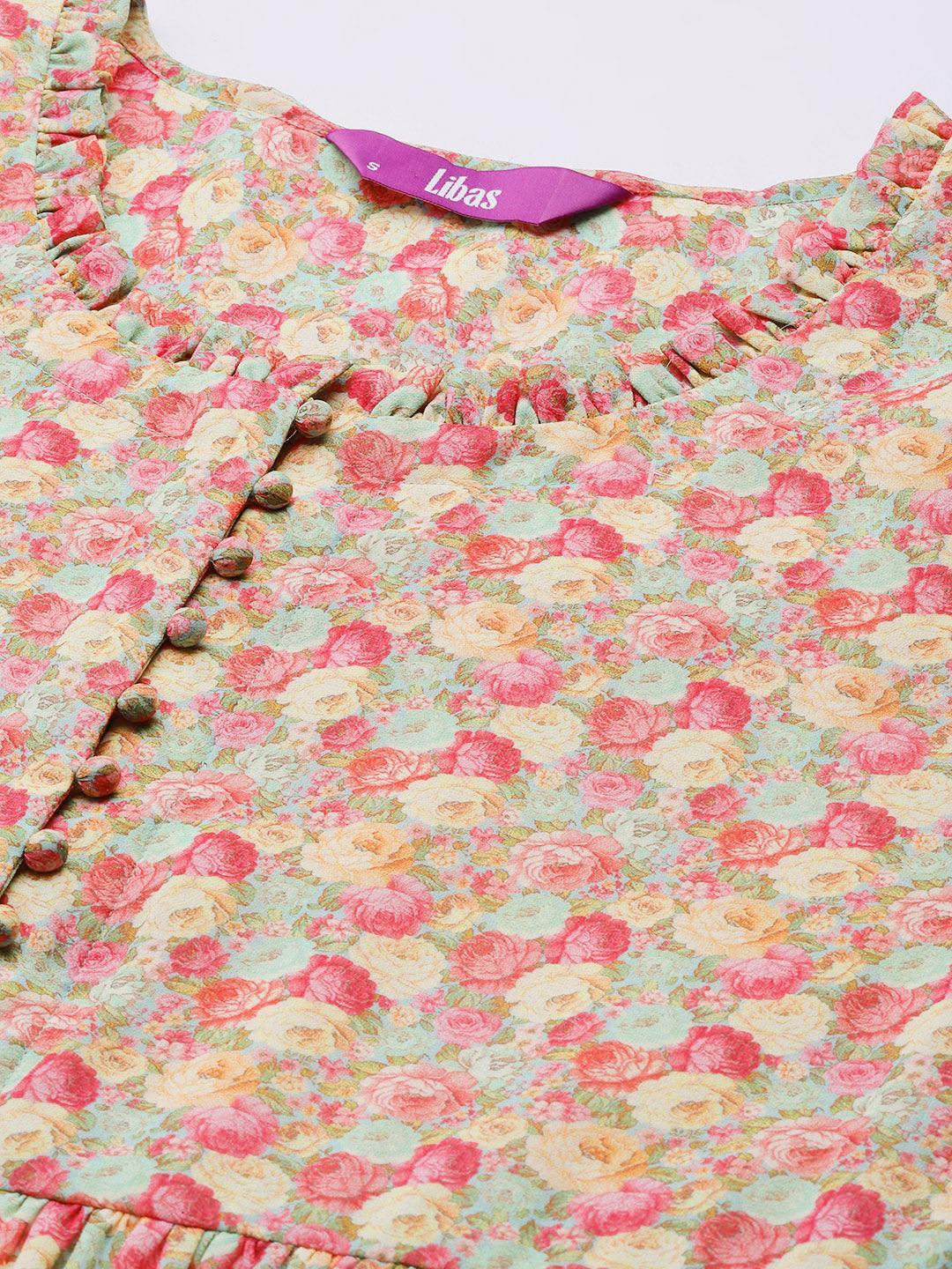 Multicoloured Printed Georgette A-Line Kurta - ShopLibas