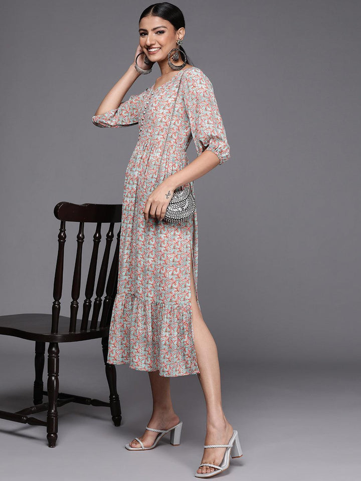 Multicoloured Printed Georgette Fit and Flared Dress