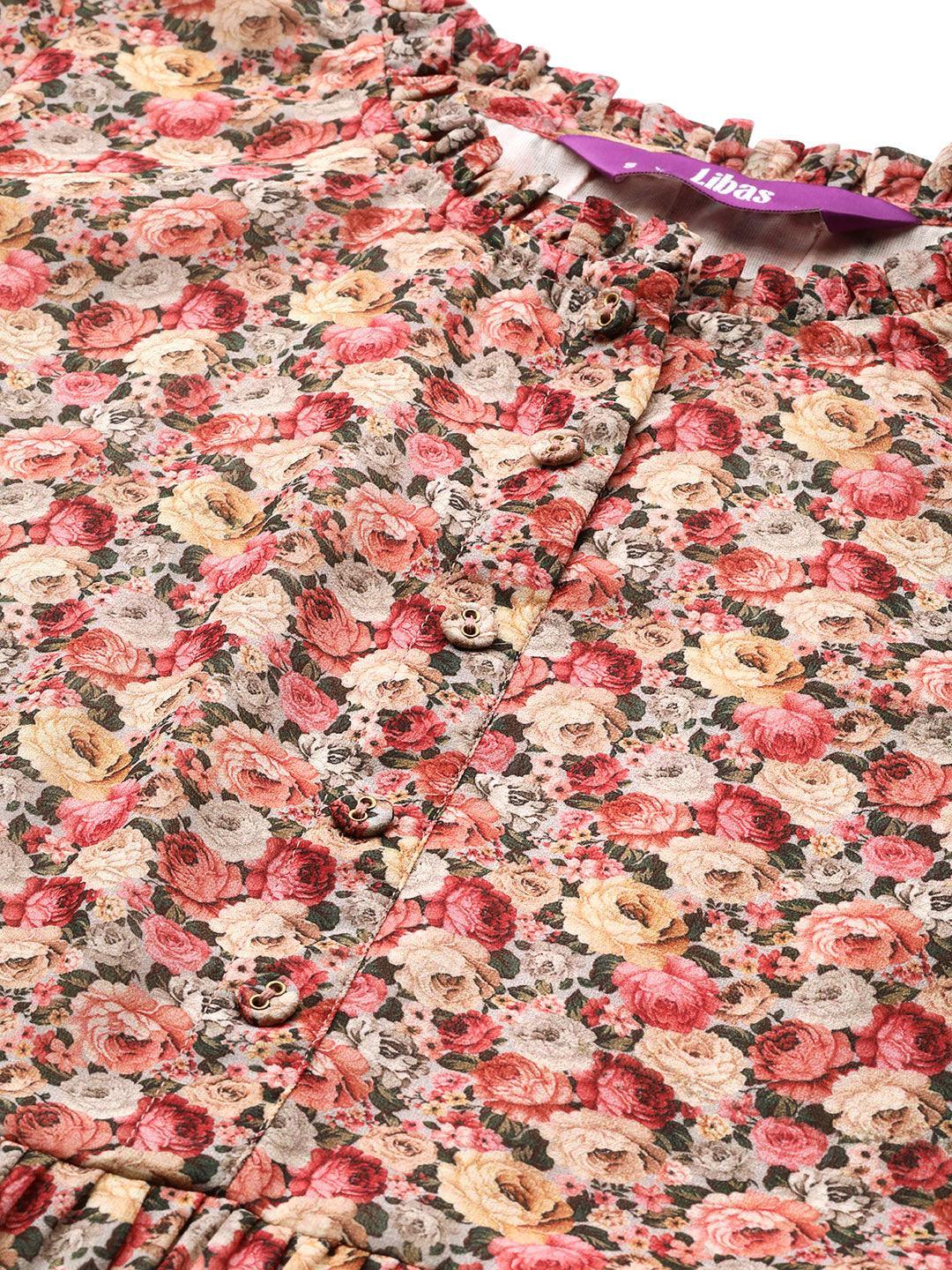 Multicoloured Printed Georgette Fit and Flared Dress - ShopLibas