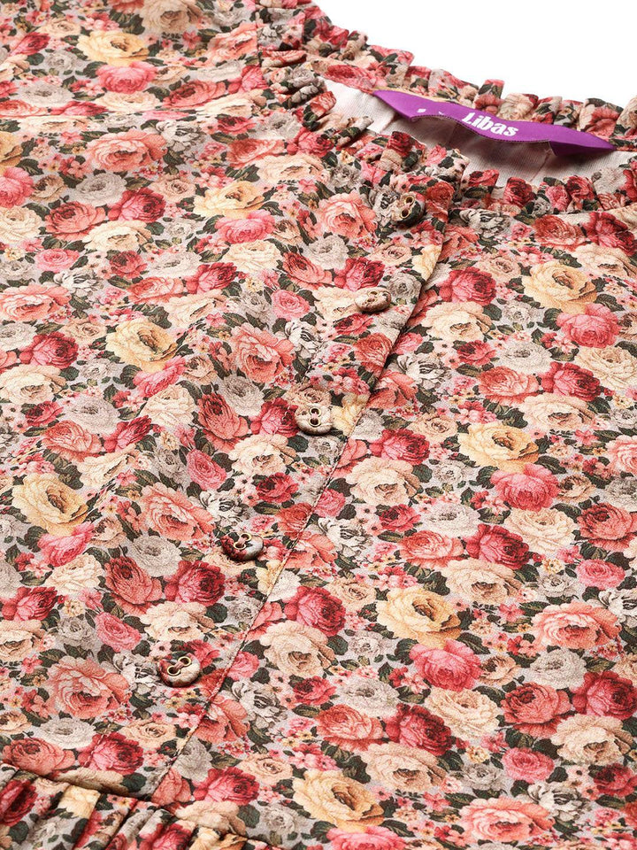 Multicoloured Printed Georgette Fit and Flared Dress