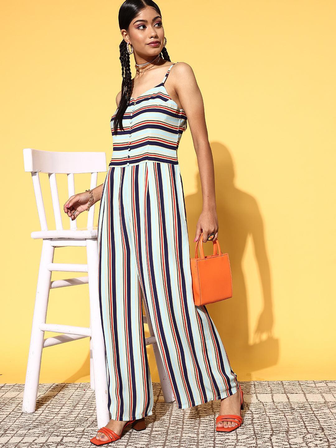 Multicoloured Printed Georgette Jumpsuit - ShopLibas