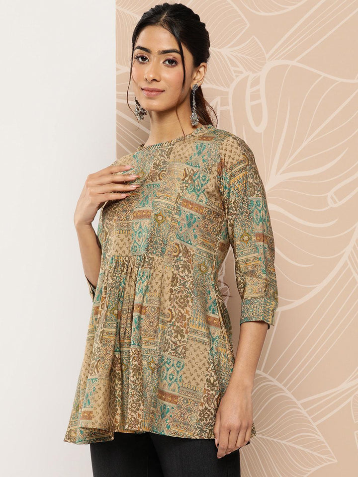 Multicoloured Printed Silk Blend A-Line Kurti