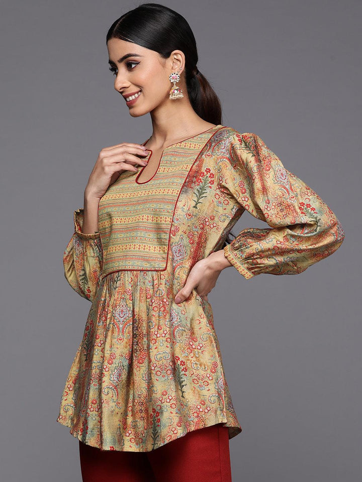 Multicoloured Printed Silk Blend A-Line Kurti