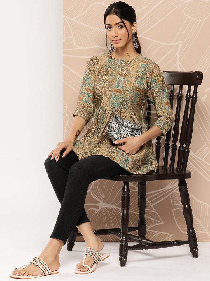 Multicoloured Printed Silk Blend A-Line Kurti