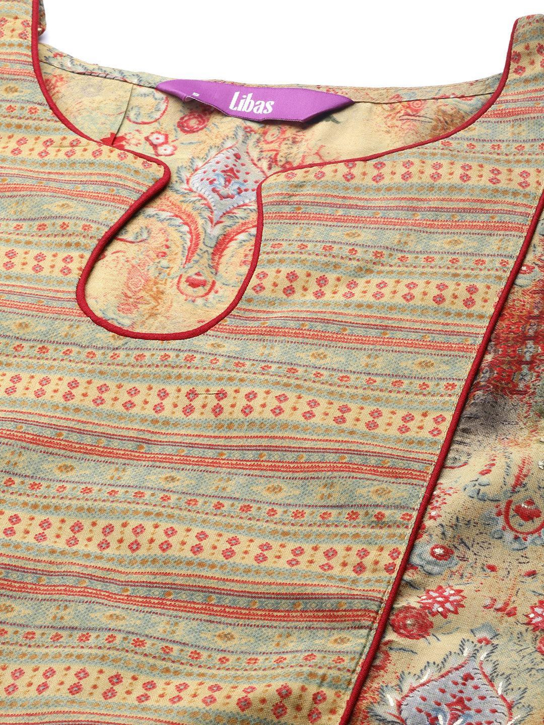 Multicoloured Printed Silk Blend A-Line Kurti - ShopLibas