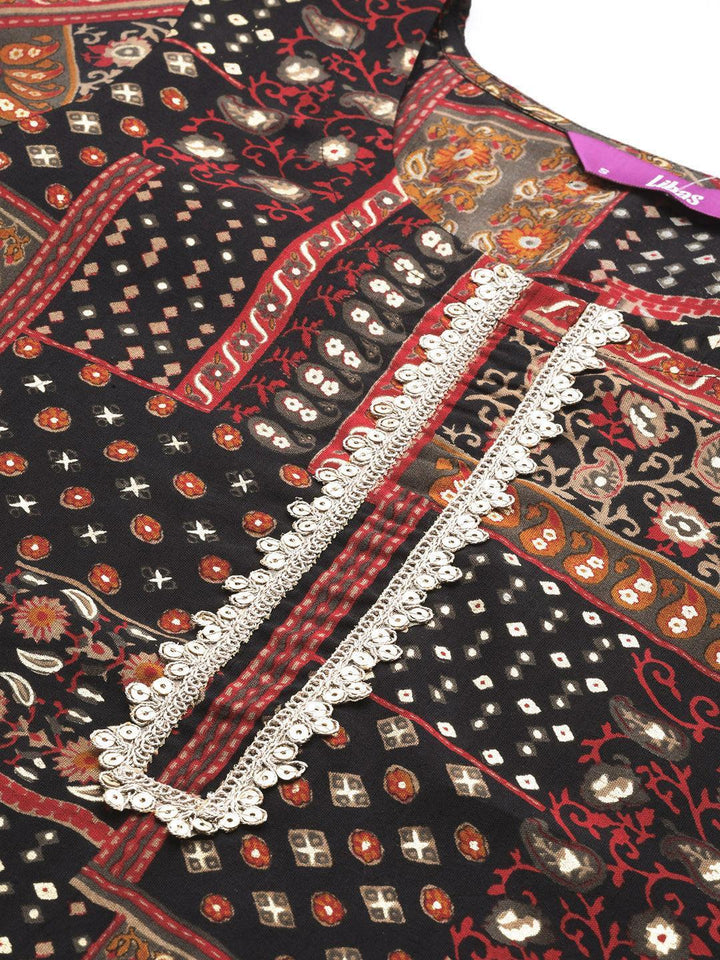 Multicoloured Printed Silk Straight Kurta