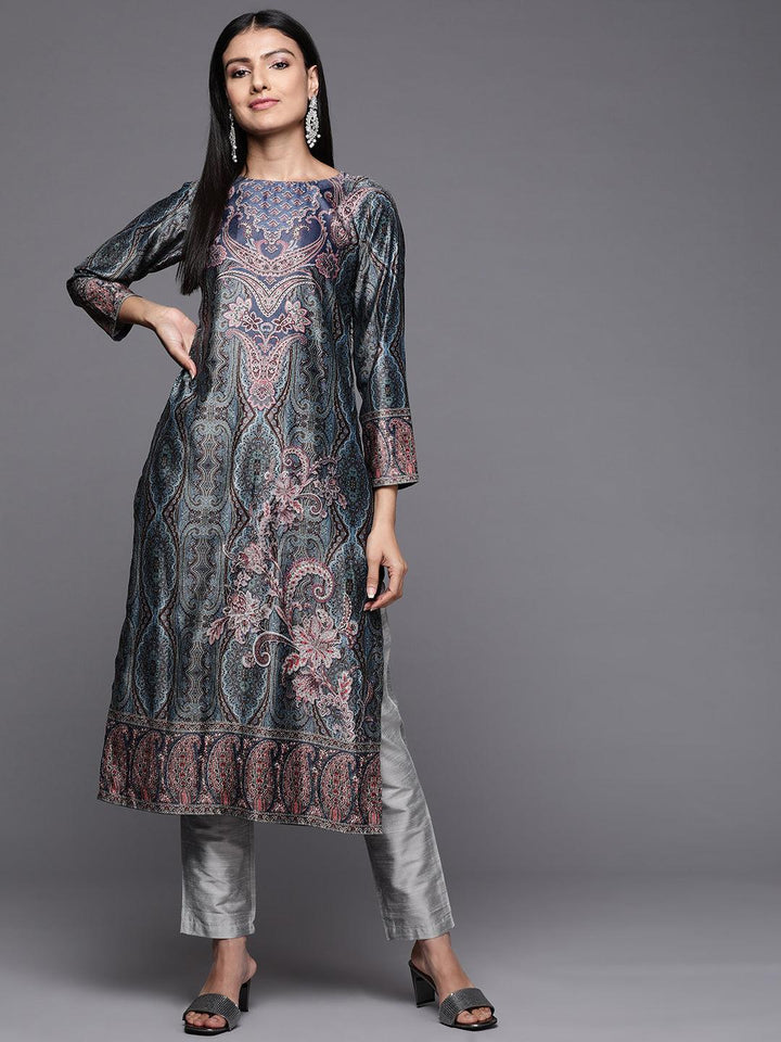 Multicoloured Printed Velvet Straight Kurta