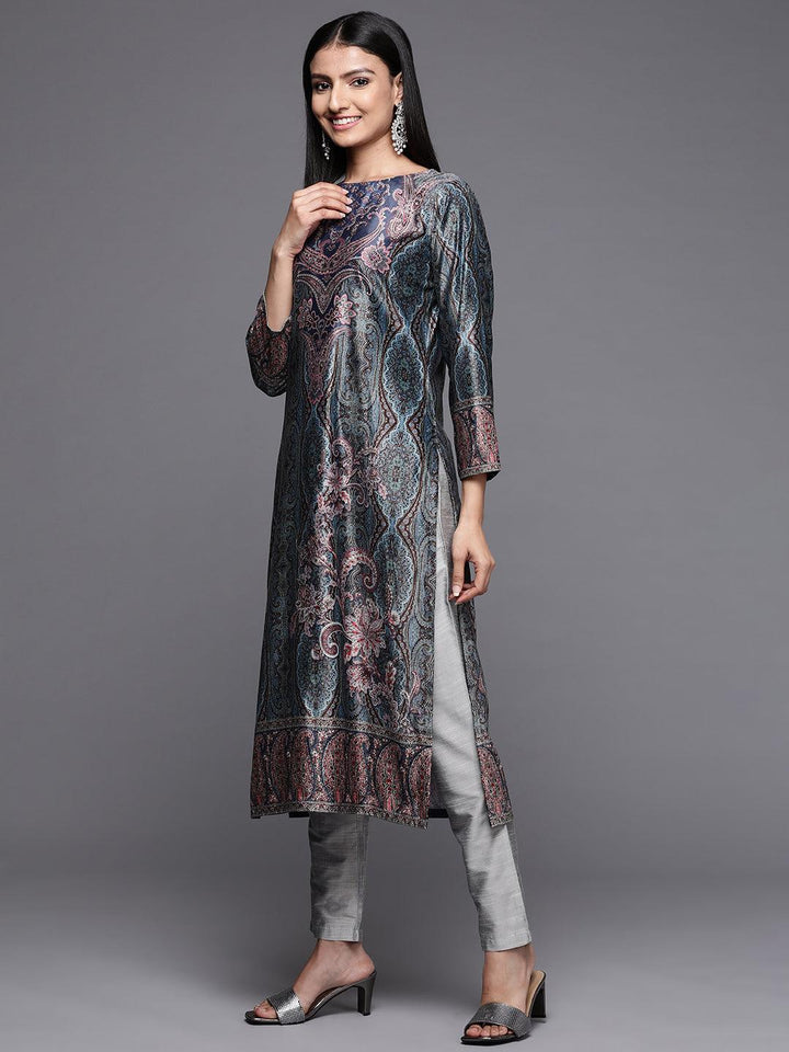 Multicoloured Printed Velvet Straight Kurta