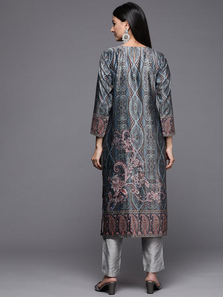 Multicoloured Printed Velvet Straight Kurta