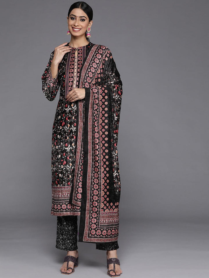 Multicoloured Printed Velvet Straight Kurta With Dupatta
