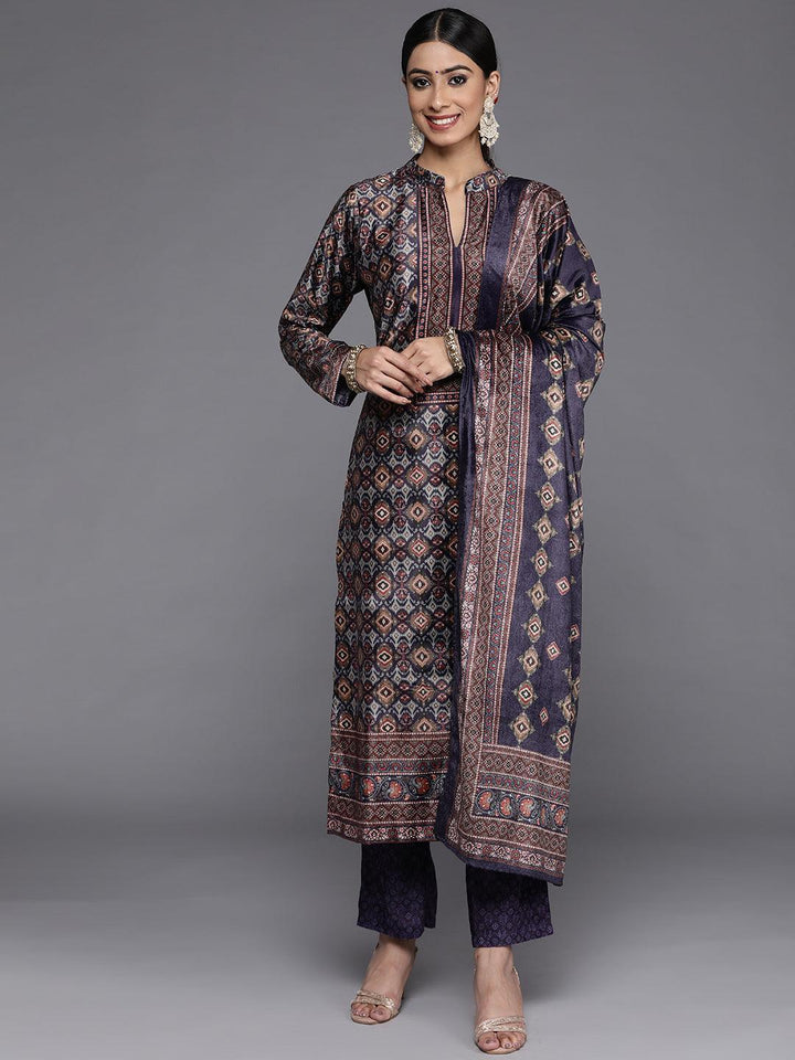 Multicoloured Printed Velvet Straight Kurta With Dupatta