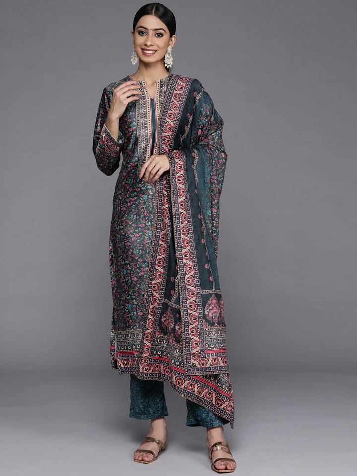 Multicoloured Printed Velvet Straight Kurta With Dupatta