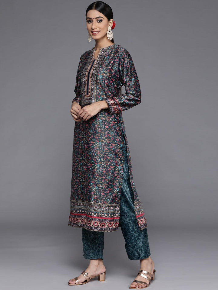 Multicoloured Printed Velvet Straight Kurta With Dupatta